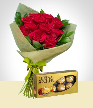 Flores :  - Bouquet de Rosas y Chocolates